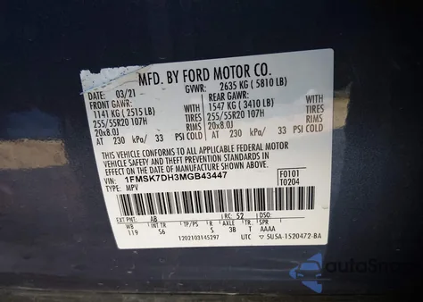 2021 Ford Explorer Xlt из США, поврежденный, VIN 1FMSK7DH3MGB43447